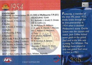 2003 Select XL Ultra AFL - AFL / VFL Premiership Commemorative #PC12 1954 Footscray Bulldogs Back